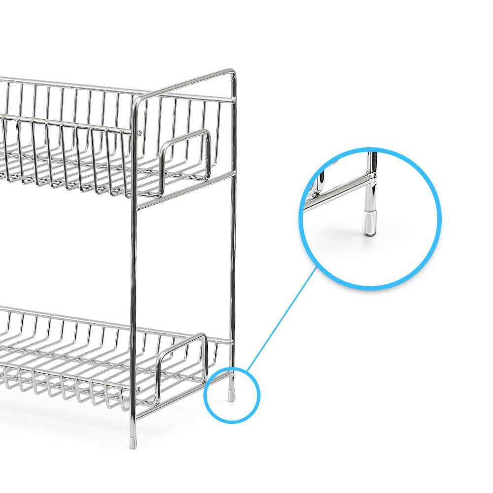 EZOWare 2-Tier Standing Spice Seasoning Rack, Jars Bottles Cans Storage Organizer Holder Shelf for Kitchen Pantry Bathroom Countertop - Chrome