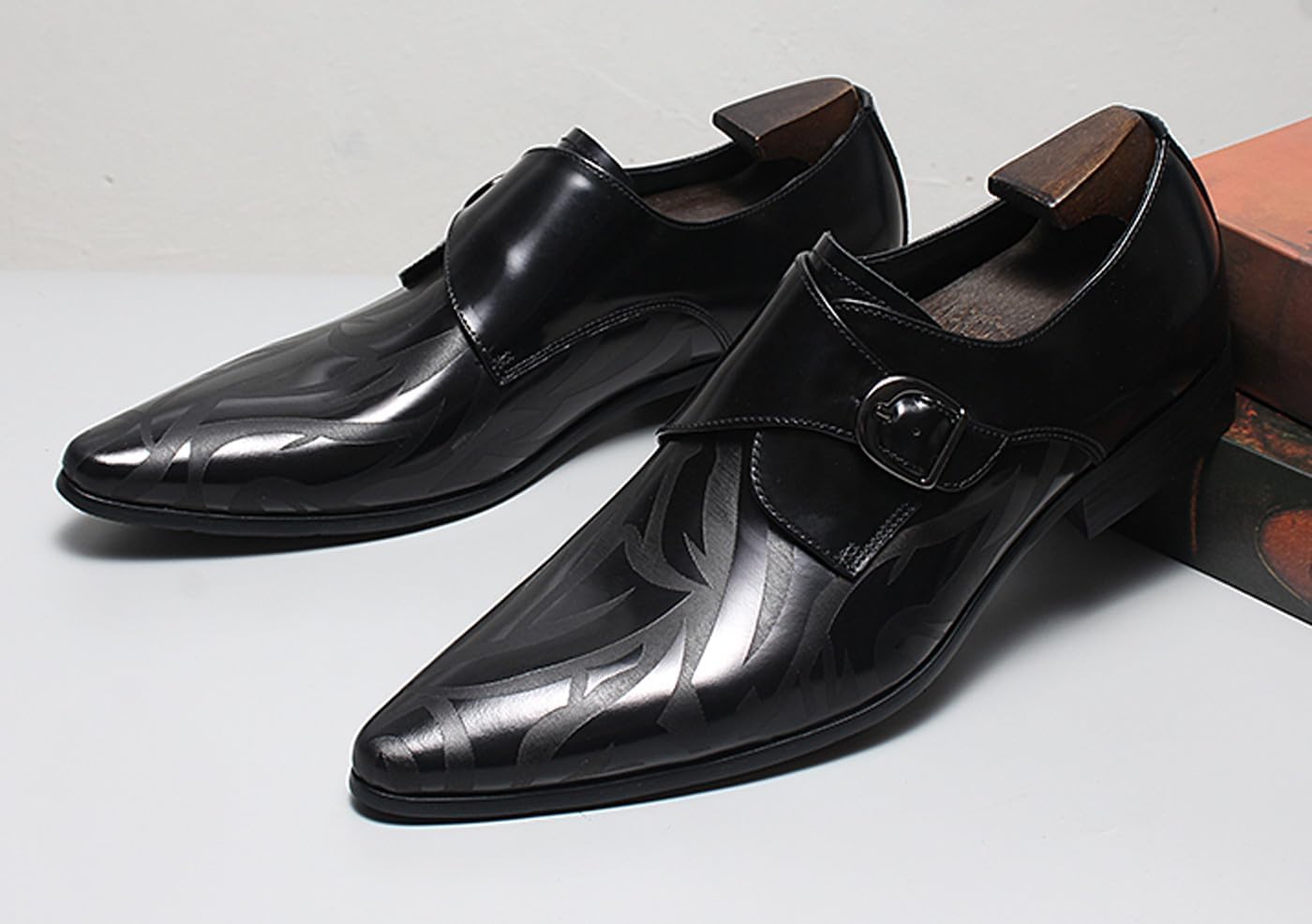 Santimon Men’s Leather Dress Shoes – Monk Strap Loafres with Single Buckle, Cushioned Insole & Slip-Resistant Sole for Business Casual, Wedding & Formal Wear