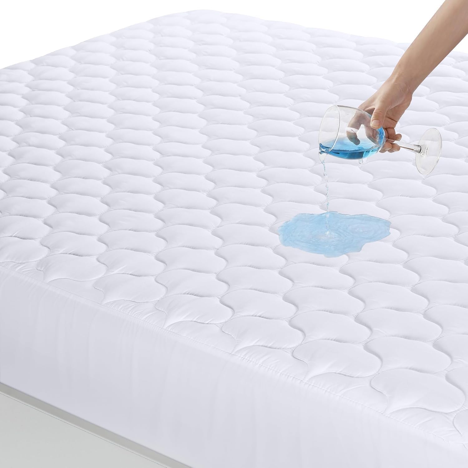 Utopia Bedding Coprimaterasso Trapuntato Impermeabile 180 x 200 cm, materassino Elastico per Materasso Spesso 38 cm (Bianco)