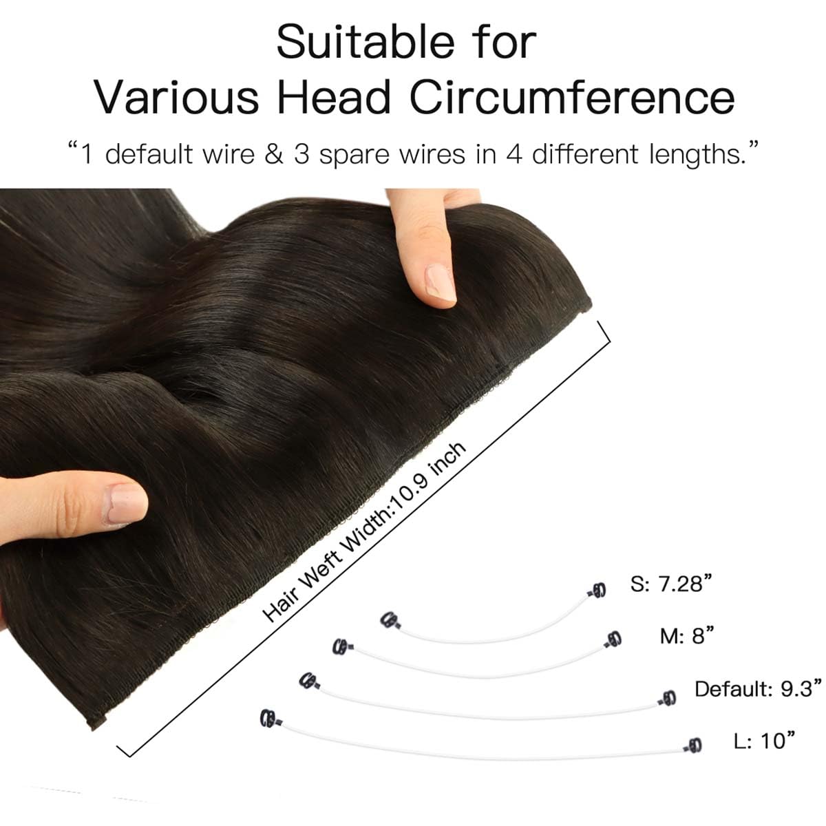 HOTBANANA Wire Hair Extensions, 16 Inch 95g Dark Brown, Transparent Fish Line Wire Extensions for Women