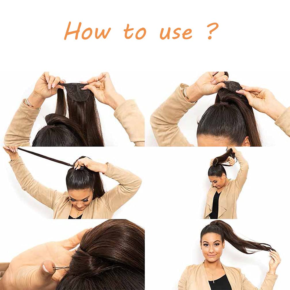 Clip in Ponytail Extension for Women Real Human Hair Ponytail Extension Wrap Around Natural Wavy Hair Extensions 22'' 1# Jet Black