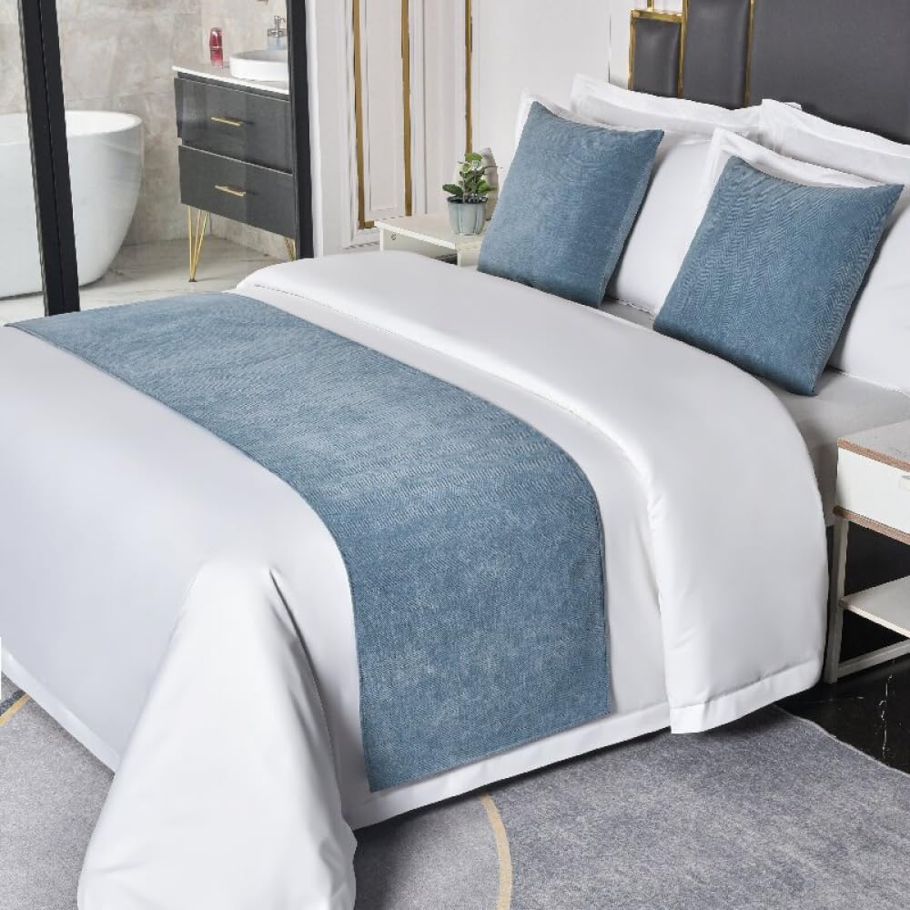 HSTANGKY Bed Runner Hotel Bed Scarf High-end Bed Towels Luxury Chenille Bedspread Decoration Comfort Bedding Protection Bed Throws for Foot of Bed-Blue||Twin/Single 19.7 x 70.8
