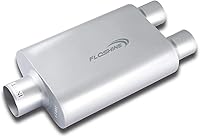 Floshine FH430402 Universal Performance Muffler - Aluminized Steel Dual Chamber 3" Center Inlet 2.5" Dual Outlet Exhaust
