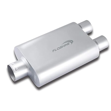 Floshine Exhaust Mufflers, TWO Chamber Universal Performance Exhaust Street Muffler, Aluminized Steel Universal 3