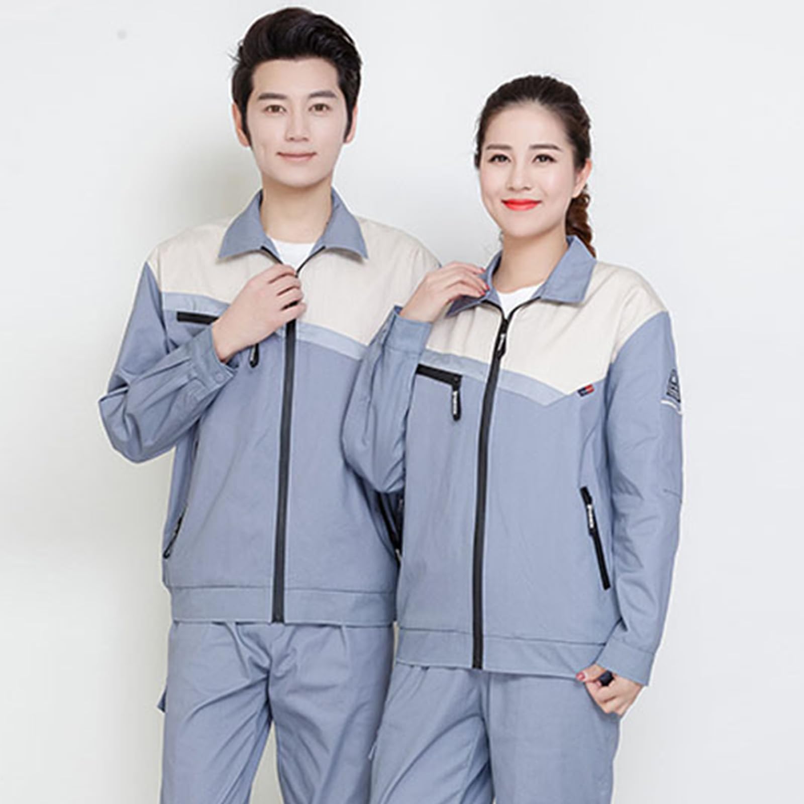 Unisexe À Manches Longues Coverall Coton Salopette Zip Up Vêtements De Travail Uniformes Avec Bande Réfléchissante