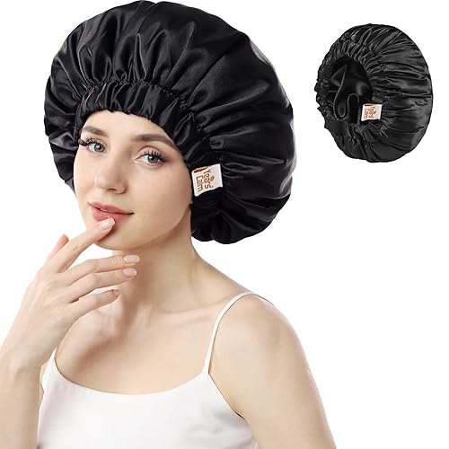 Years calm Gorro de ducha con forro de rizo para mujer, reutilizable, extra grande, impermeable, gorro de baño de pelo largo, gorro de ducha