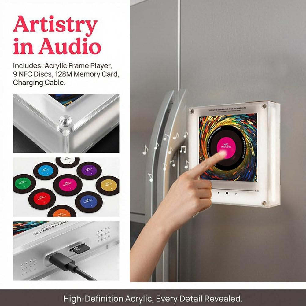 Magnete magnetico per frigorifero, con musica personalizzata, adesivi per canto a induzione NFC, confezione da 9 piastrelle audio programmabili intelligenti con luci RGB, luce notturna rotante in