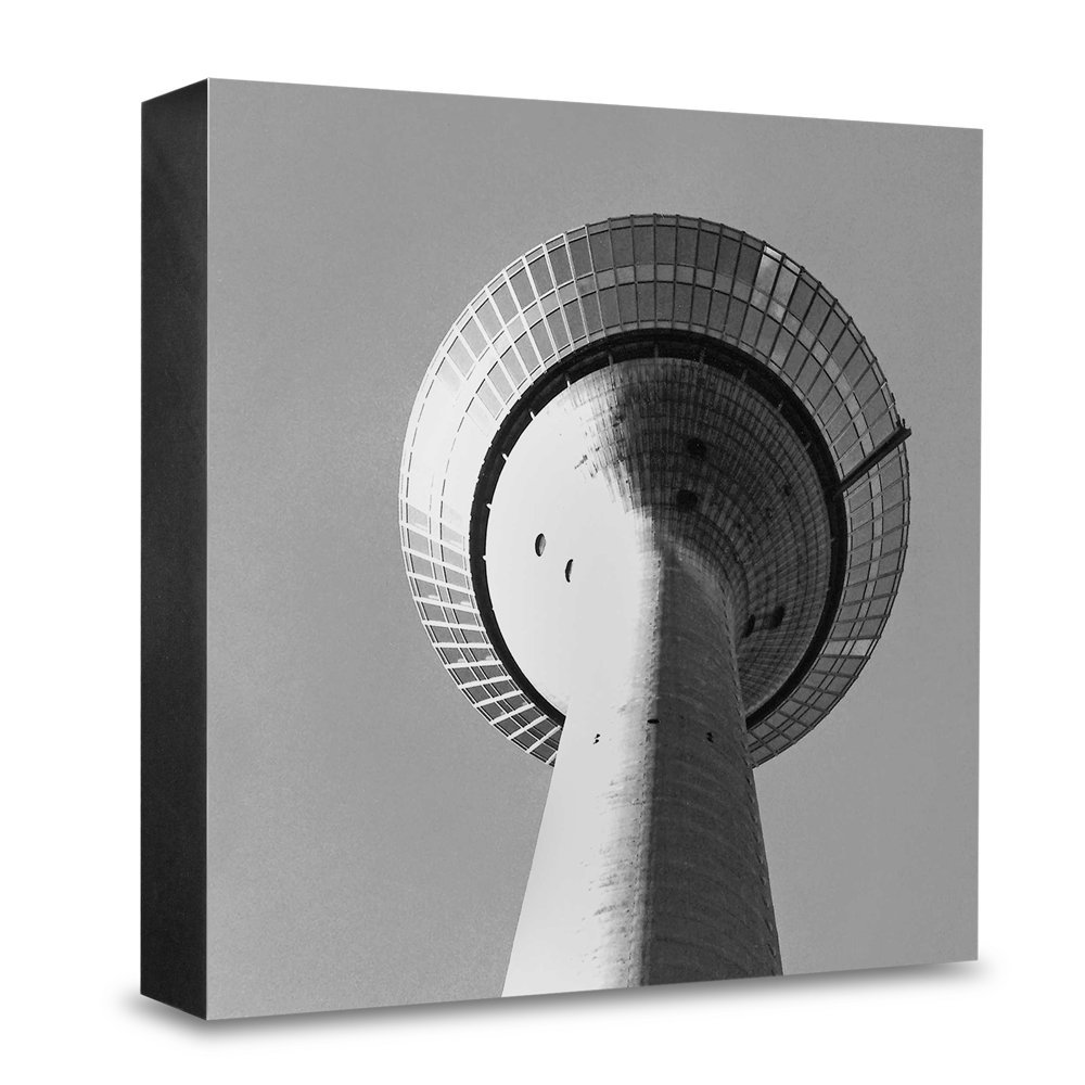 Tableau mural en bois photo Düsseldorf noir et blanc 15x15 cm