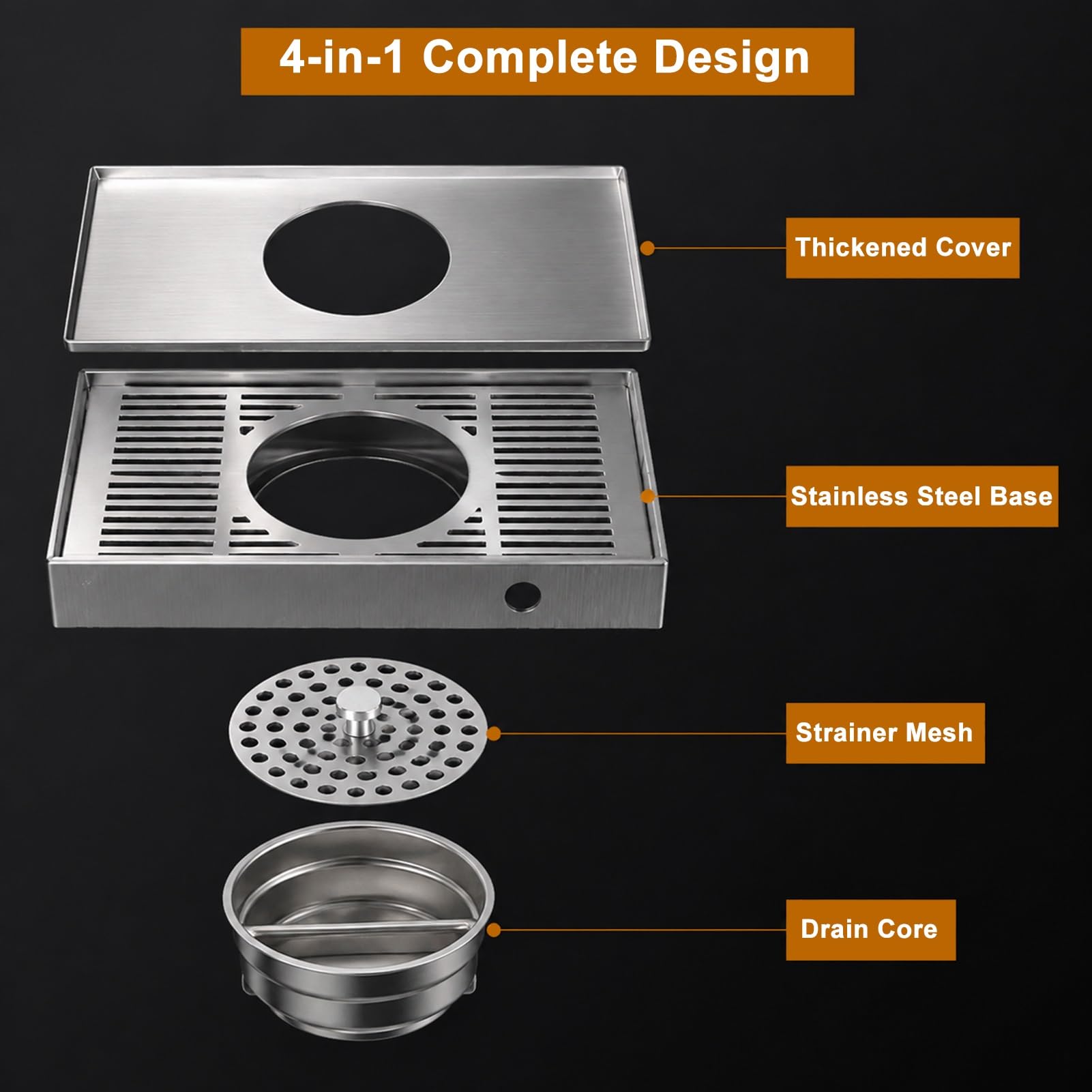 Grille De Drainage Longue en Acier Inoxydable pour Terrasse Et Jardin | Panier Filtre D'évier En Acier Inoxydable 304, Conçu Pour Terrasses Et Jardins(10x60cm(75 Holes))