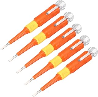MECCANIXITY 5 Pcs Voltage Tester Pen, 2.9mm Flat Head Electrical Test Screwdriver, AC 100-500V Circuit Detector with Neon Light Indicator for Industrial and Home Circuit Testing,Orange