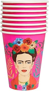 Talking Tables Pack of 8-12oz-Premium Pink Frida Kahlo Paper Cups-Bright and Colourful-Ideal partyware supplies for a festival garden summer birthday party, Cups (BOHO-CUP-L)
