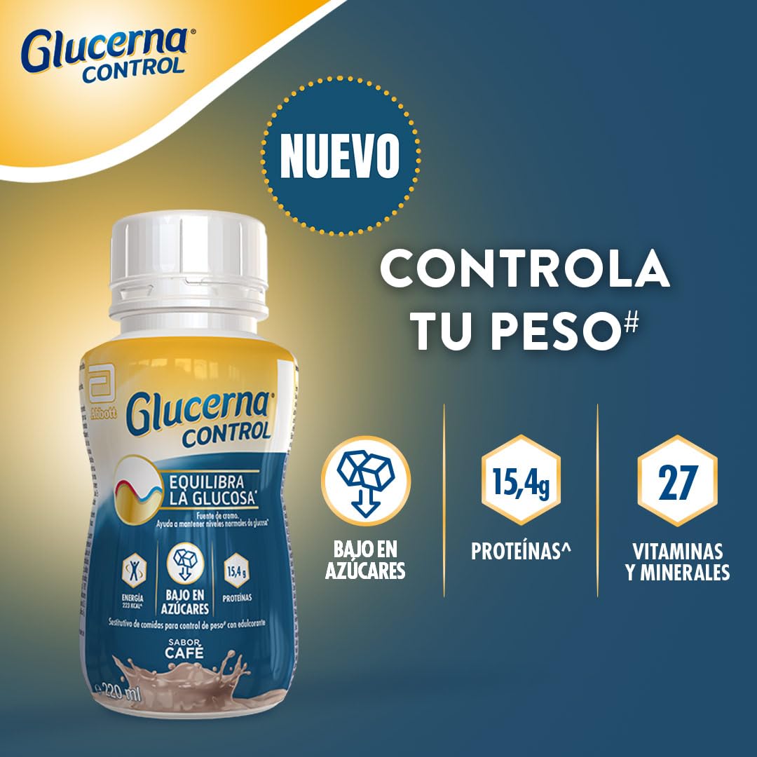 Glucerna Control sabor café, sustitutivo de comidas listo para tomar, equilibrio de glucosa gracias al cromo, pack 8x220ml
