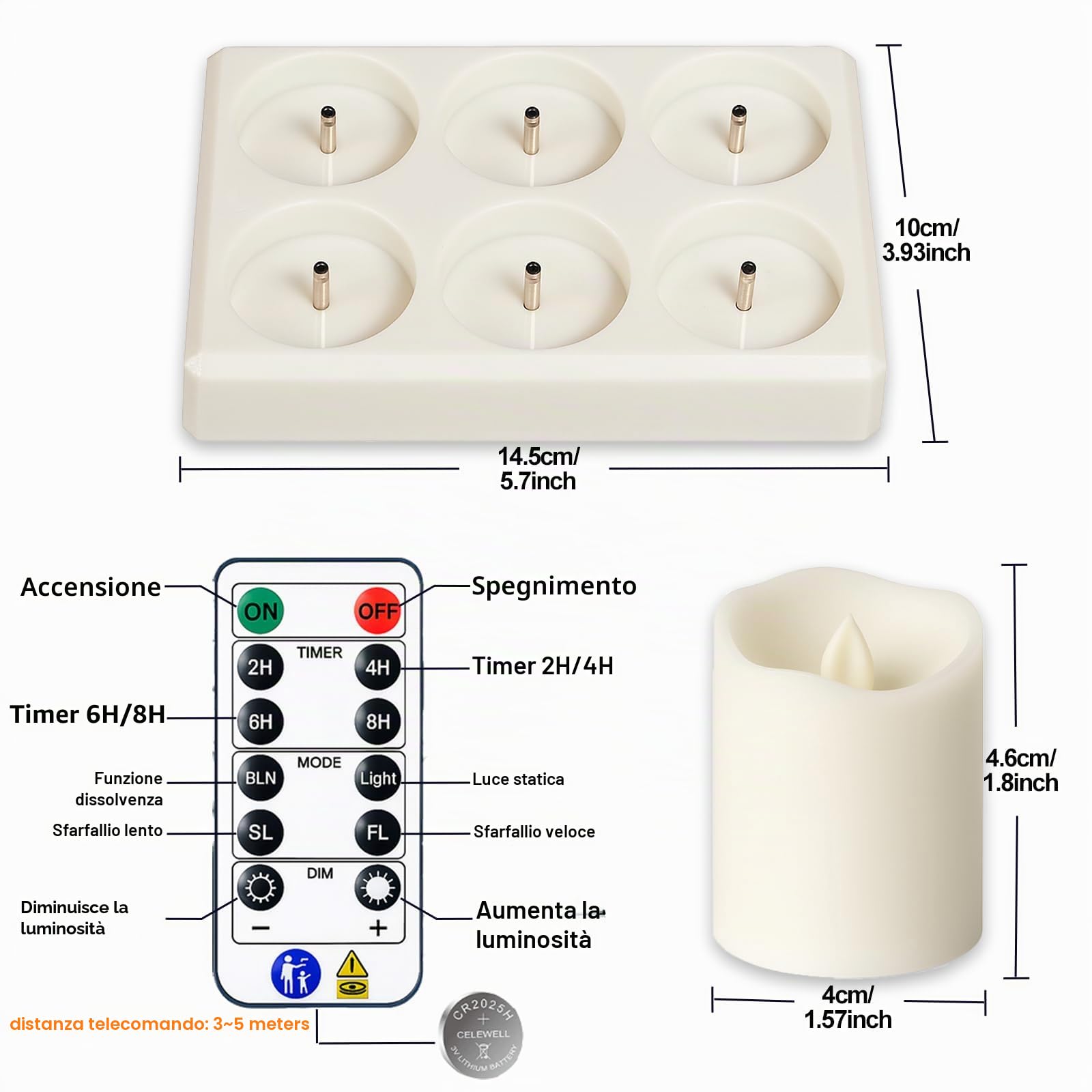 6 Pezzi Candele a LED Ricaricabili, con Telecomando e Timer, Candele a LED Senza per Casa, Tavolo, Decorazione di Halloween- Ø 4cm x H 4,6cm