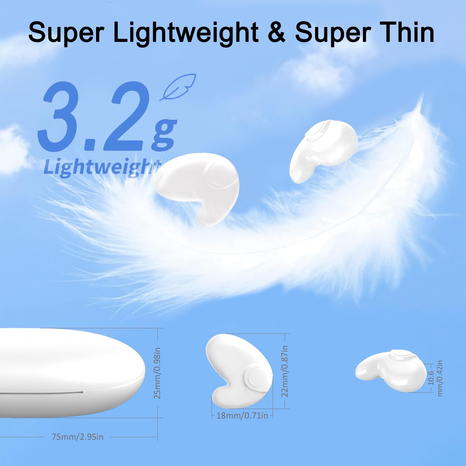 Ruoanun Invisible Sleep - Auricolari wireless IPX5, impermeabili, con microfono integrato, con custodia di ricarica rapida di tipo C (bianco)