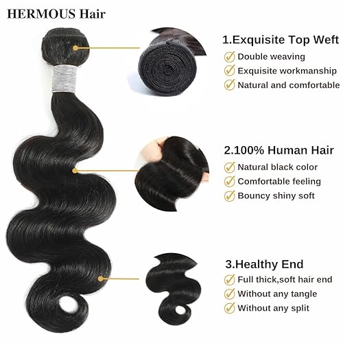 Miniatura 2 de Paquetes de cabello humano brasileño ondulado 10A, 3 manojos de 18, 20, 22 pulgadas, 100% sin procesar, cabello humano virgen brasileño, ondulado,