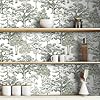 Livelynine Self Adhesive Wallpaper Grey Green Toile de Jouy Stick on Wallpaper Murals with Trees for Bedroom Living Room Feature Wall Paper Patterned Vinyl Wrap for Kitchen Cupboards Jungle 44.5CMx2M #5