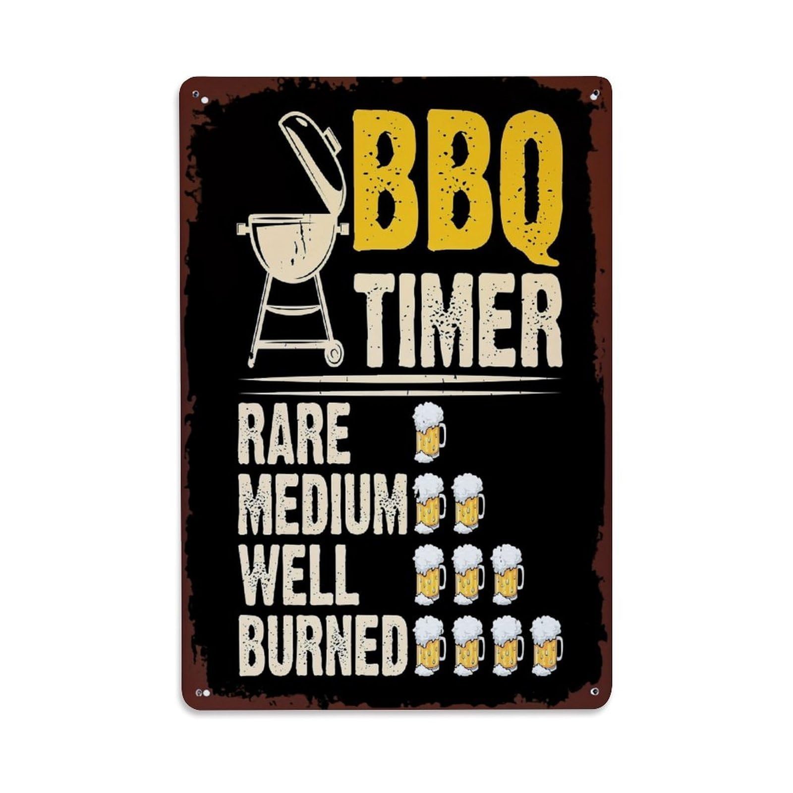Bliveurn Vintage Bbq Timer Beer Mug Pattern Retro Metal Tin Sign, Metal Poster For Home, Gaming Room, Studio Workshop,Bar,Garage Wall Art Decor 8X12 Inch