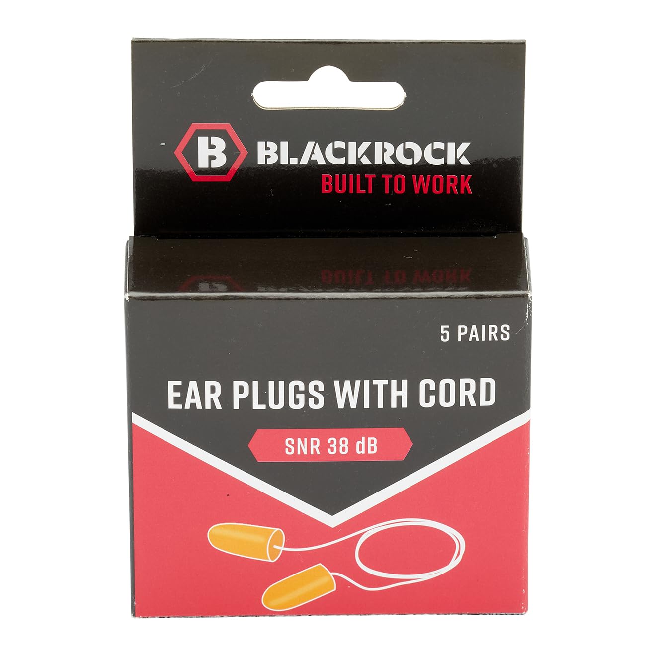 Blackrock 5 Pack Protection Foam Ear Plugs With String, SNR39db, Reusable, Protection/Defenders for Work, for Adults, In Ear Defenders