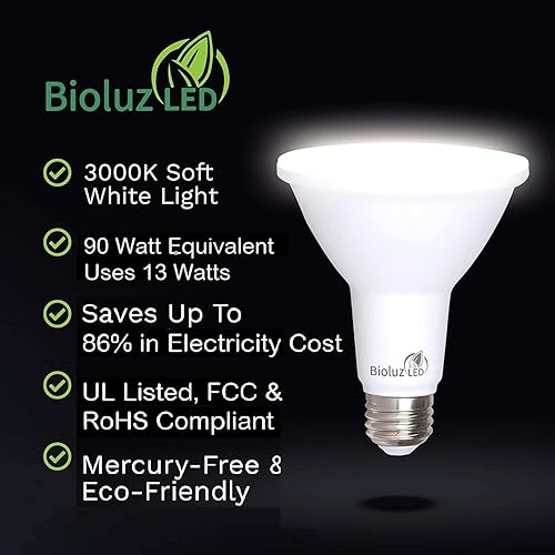 Miniatura 14 de Bioluz LED Paquete de 4 bombillas LED PAR38 90 CRI 12 W = 100-120 W de repuesto, blanco suave 3000 K, bombillas regulables, luces de inundación