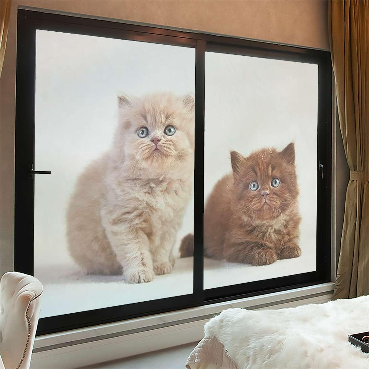 YOXI Glancing Cat Window Privacy Film - Static Cling Frosted Glass Film For Kitchen Bathroom Office, Cute Cat Decal Self-Adhesive Window Covering