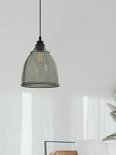 Metis 1-Light Pendant Lights, Modern Smoke Grey Glass, Black Finish Fixtures with Hand Blown Bell Shape Glass, for Kitchen Island, Hallway, Entryway, Passway, Dining Room, Bedroom