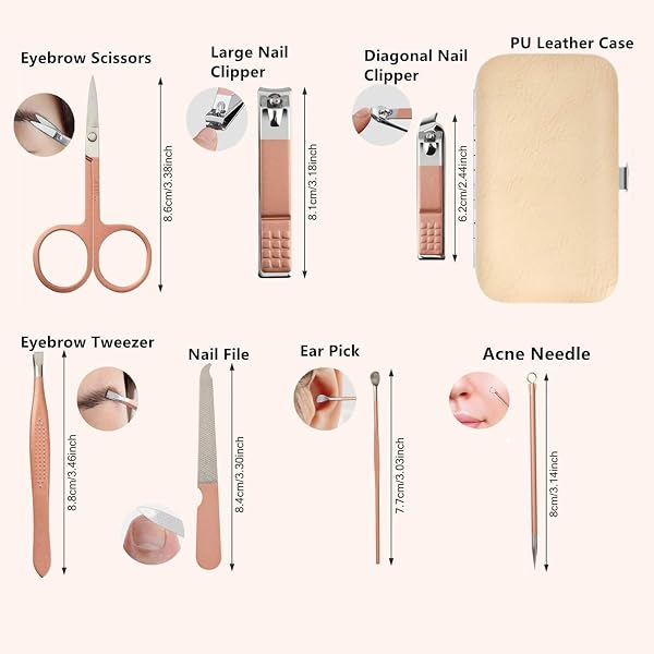 Juego de cortaúñas de acero inoxidable para mujeres y hombres, herramientas de cuidado personal con estuche de viaje portátil, herramientas de manicura y pedicura, kit de aseo para mujeres y hombres - 4