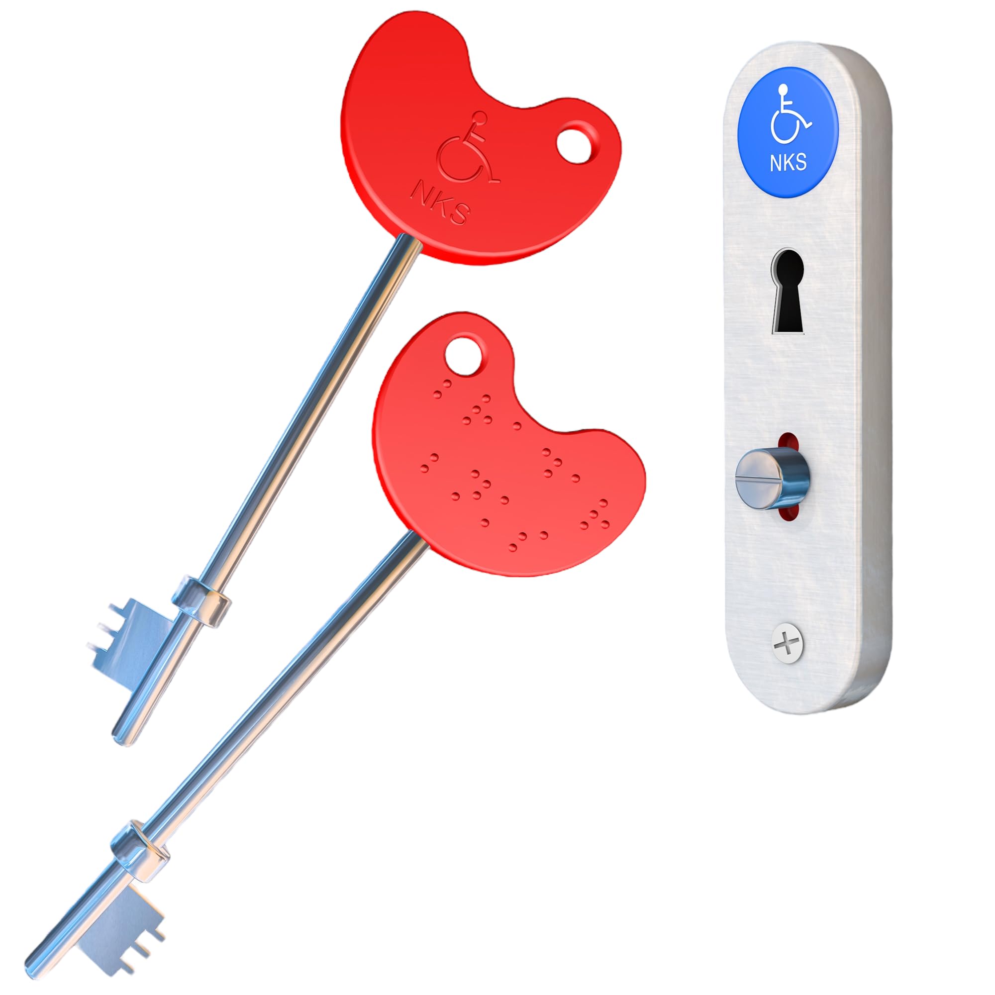 NKS Radar Key for Disabled Toilets UK – Easy-Grip Red Plastic Head with Braille, Steel Disabled Toilet Key 2-Pack – Unlocks 10,000+ Secure Toilets Across UK