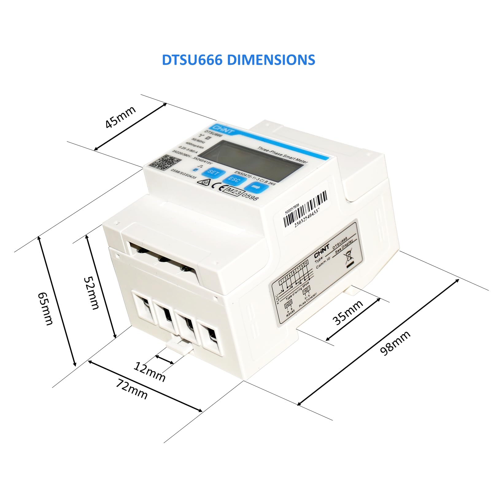 CHINT DTSU666 Dreiphasiger DIN35mm elektronischer intelligenter Energiezähler Stromzähler 5(80) A Direktverbindung mit RS485/Modbus RTU (Nicht mit Wechselrichter kompatibel)
