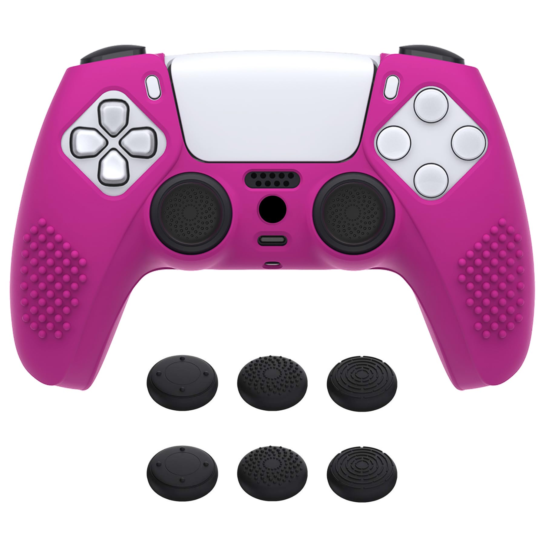 eXtremeRate PlayVital Cherry Blossoms Pink 3D Studded Edition Anti-slip Silicone Cover Skin for ps5 Controller, Soft Rubber Case for ps5 Wireless Controller with 6 White Thumb Grip Caps — view 10