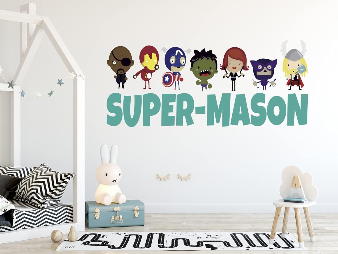 Custom Name Baby Avengers - Personalized Name Famous Superheros - Superhero Wall Stickers - Wall Decal for Nursery and Kids Decoration (Wide 40"x15" Height)