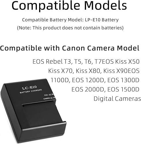 Miniatura 2 de LC-E10 LC-E10C - Cargador para cámara LP-E10, compatible con cámaras digitales Canon EOS Rebel T3 T5 T6 T7 T100 Kiss X50 X70 X80 X90 1100D 1200D