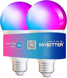 DAYBETTER 2 Pack Smart Light Bulbs, Smart Bulbs That Compatible with Alexa & Google Assistant, RGBCW Led Color Changing Light Bulbs, Dimmable A19 E26 800LM Multicolor Led Light Bulbs, No Hub Required