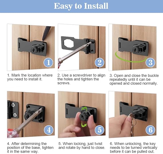 2.5 Inch Keyed Hasp Lock Hasp and Staple with Padlock, ADERTOS Heavy Duty Shed Lock Door Lock Hasp Twist Knob Keyed Locking Hasp Safety Door Clasp Gate Lock with Key for Cabinets Cupboard Drawer Gate