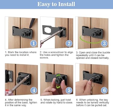 2.5 Inch Keyed Hasp Lock Hasp and Staple with Padlock, ADERTOS Heavy Duty Shed Lock Door Lock Hasp Twist Knob Keyed Locking Hasp Safety Door Clasp Gate Lock with Key for Cabinets Cupboard Drawer Gate