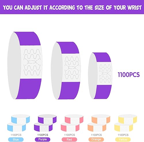 Miniatura 3 de Tyvek - 1100 pulseras impermeables de neón para eventos, conciertos, entradas a festivales, fiestas (morado)