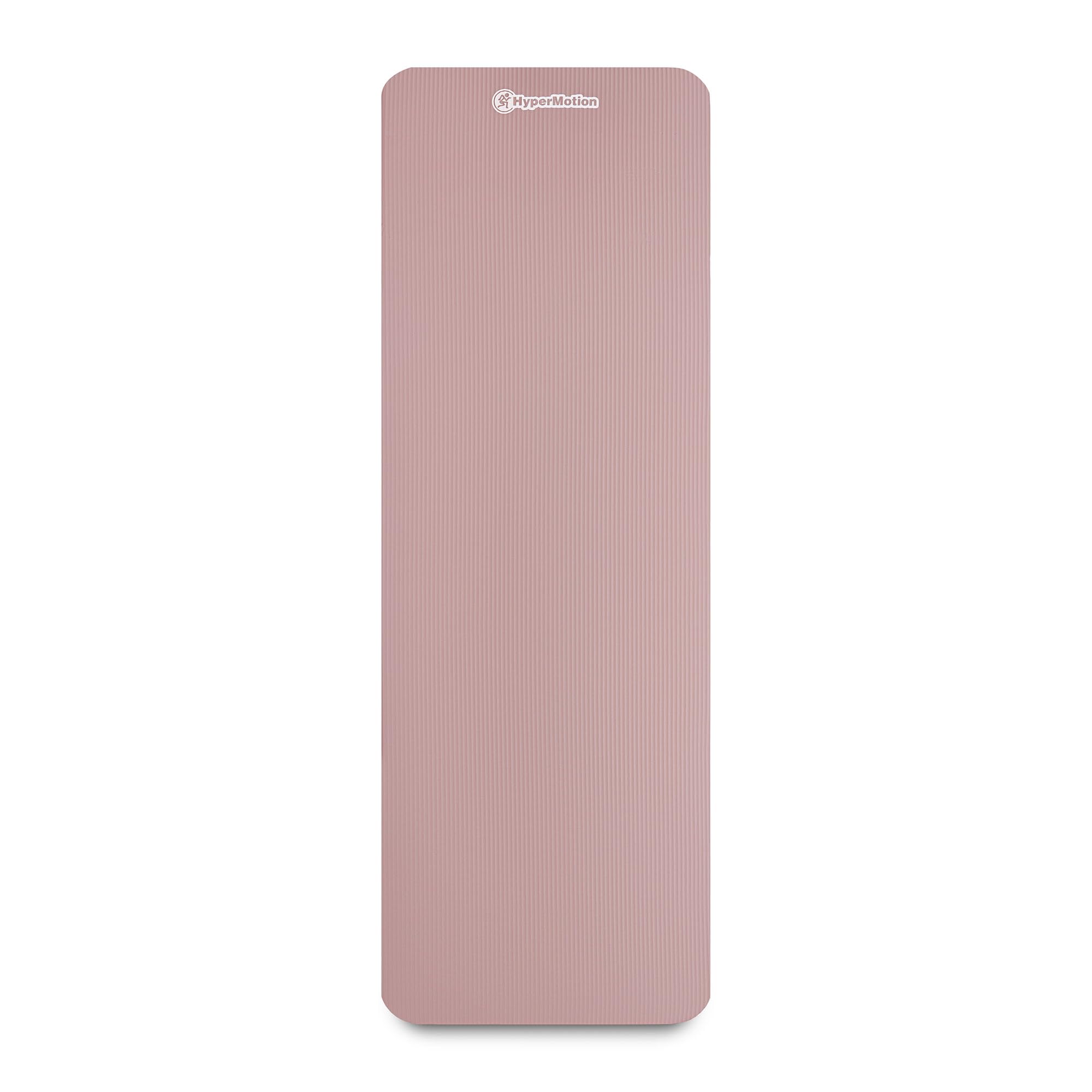 HyperMotion Mata do Ćwiczeń Fitness i Jogi NBR 183x61x1,5 cm Brudny Róż, Antypoślizgowa 15 mm, z Paskiem do Ćwiczeń i Przenoszenia, Gruba Mata do Jogi, Pilates i Stretchingu