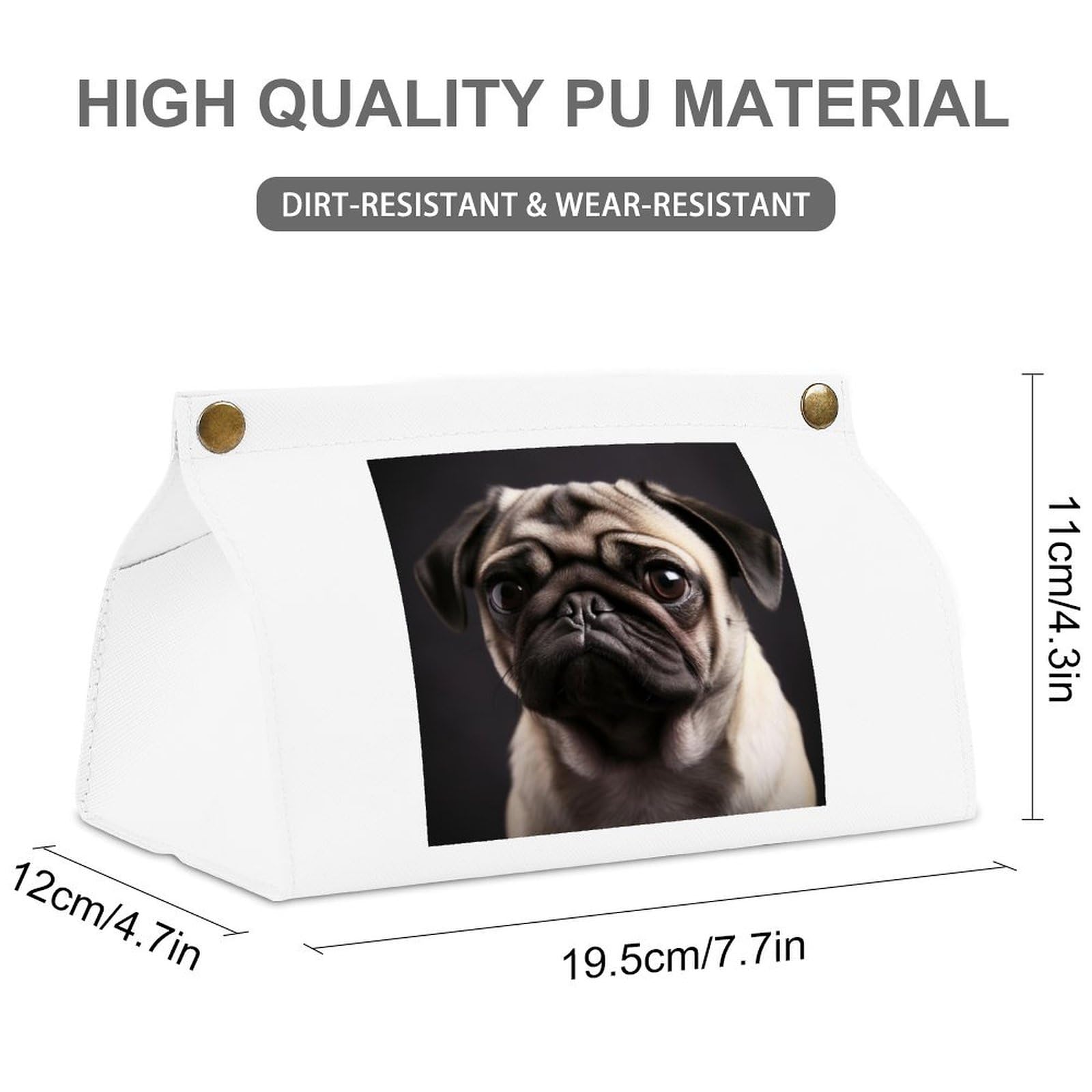 Pug White Tissue Box Cover Rectangle PU Leather Cover for Tissue Boxes Modern Tissue Holder for Bathroom Office Tissue Holders Decorative Cute Napkin Holder for Kitchen Bedroom