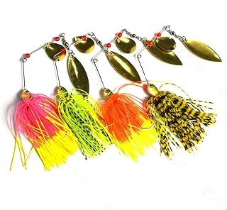 4 unids Pesca Duro Spinner Cebos Señuelos Kit Mezcla Color Cuchara Falda Jig Pesca Señuelos para Agua Salada y Agua Dulce