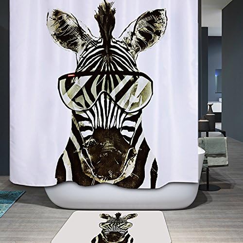 Waterproof Mouldproof Opacity Bath Shower Curtain with 12 Hooks-Zebra Digital Print Pattern(180X180CM)