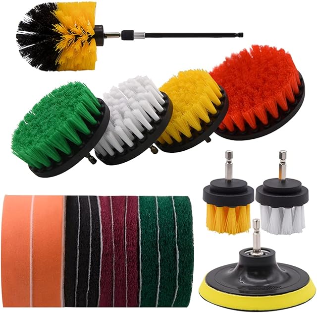 Drill Brushes, 20pcs Drill Brushes Attachment Set, Power Scrubber Drill Brush Kit for Cleaning Bathroom Surfaces Floor Tub Shower Tile Kitchen Automotive Grill, Fits Most Drills