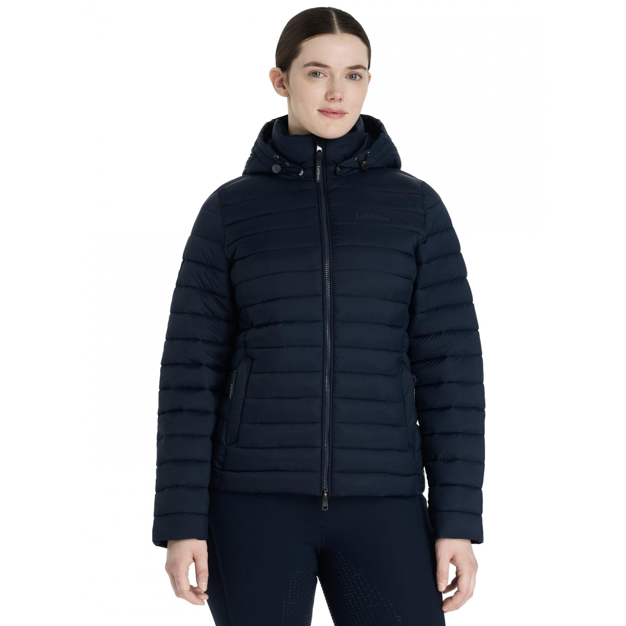 LeMieux Rose Hooded Puffer Jacket - Two Way Zip - Detachable Hood - Navy - UK12