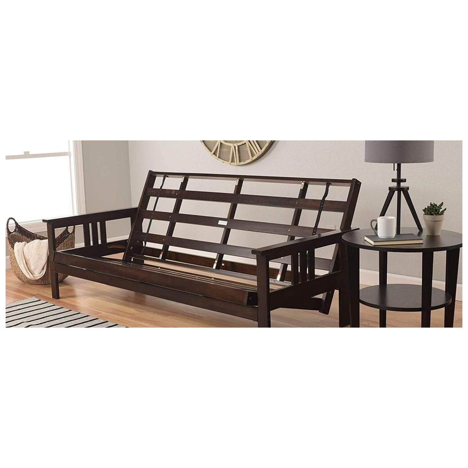 HomeStock Wood Futon Frame Queen Size - Classic Style Sofa Bed with Mission Arms Frame Only/Espresso