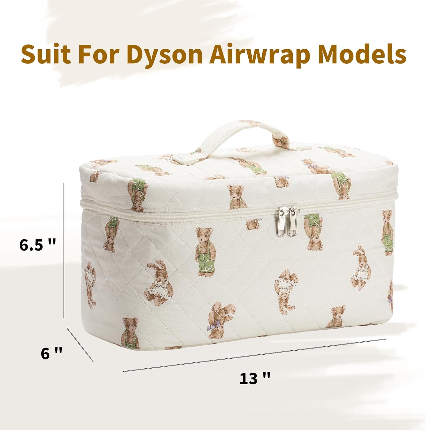 Padded Travel Case Compatible with Dyson Airwrap Complete Styler and Attachments, Quilted Cotton Portable Storage Bag for Hair Dryer Shark Flexstyle Dyson Airwrap Brush Hair Accessories(Bear)