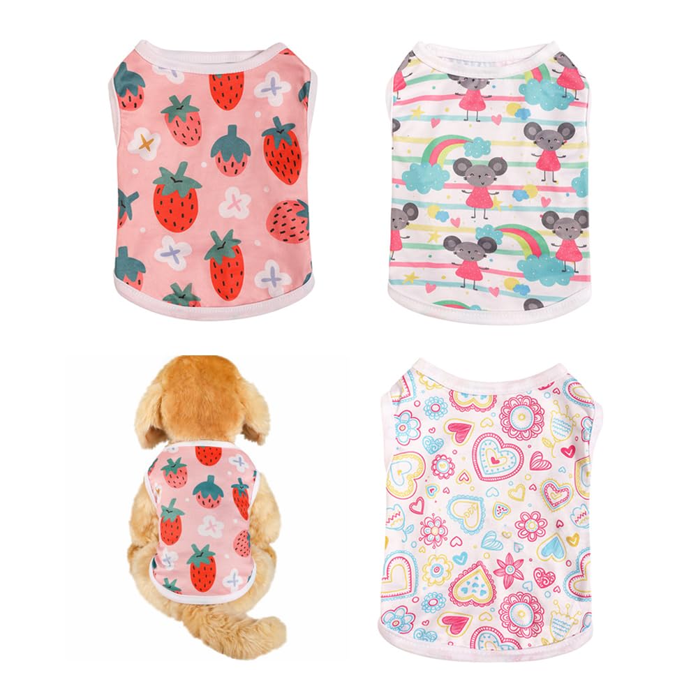 3 Magliette Per Cani Estate - Vestiti Traspiranti Con Stampa Frutta E Gelato Per Cuccioli