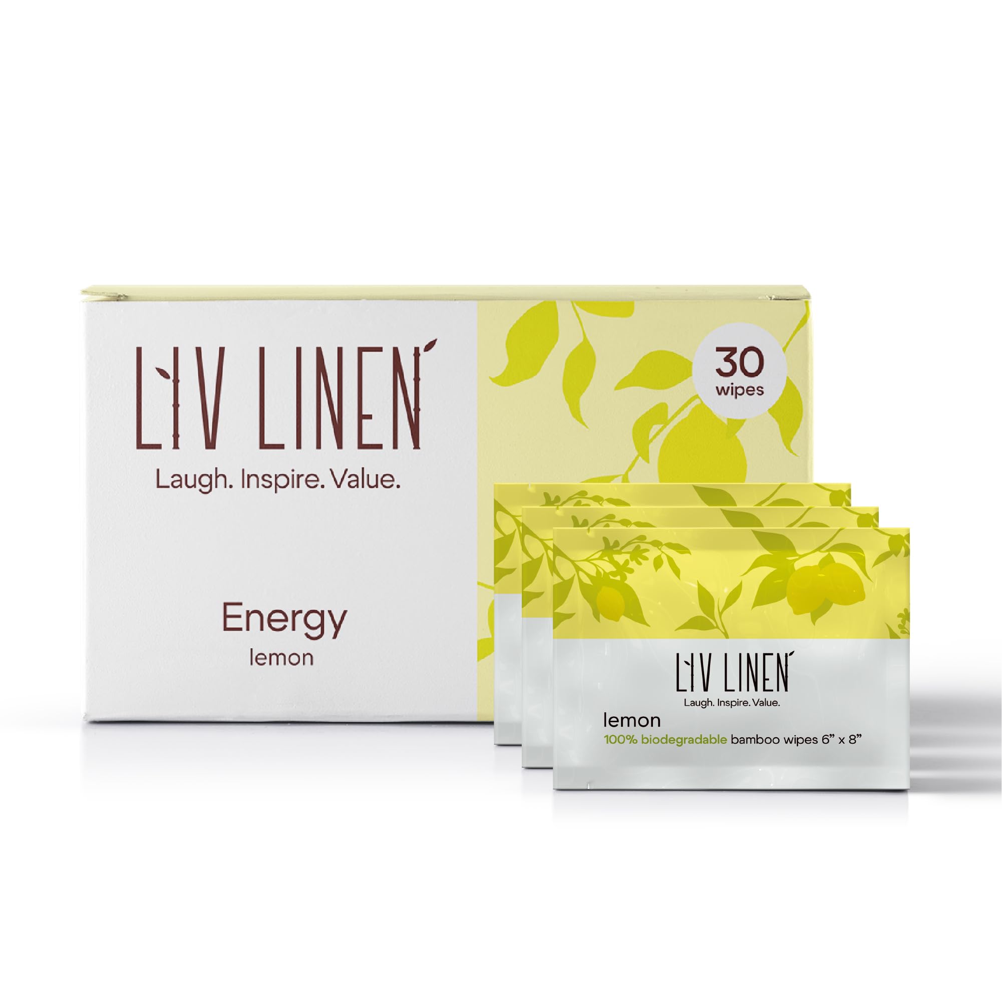 Bamboo Deodorant Wipes - 30 count - Individually Packaged - Aromatherapy Scents (Lemon, Lavender, Aloe and Coconut) (30 count, Lemon)