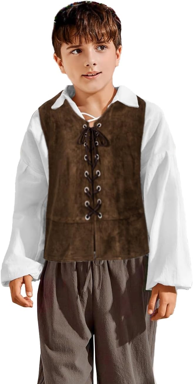 Kids Pirate Renaissance Vest for Boys Costumes Medieval Viking Steampunk Gothic Waistcoat Halloween Cosplay