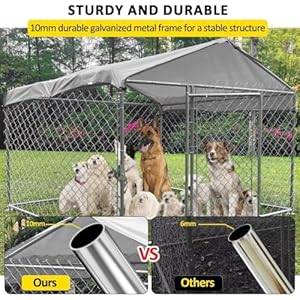 Outdoor Dog Kennel for Large Dogs Outside Dog Runs with Roof, Metal Dog House Playpen with Cover Heavy Duty Waterproof Canopy, Clearance Pet Enclosures for Large Breed Dog, Retriever 6.5x6.5ft 3028 Outdoor Dog Kennel for Large Dogs Outside Dog Runs with Roof, Metal Dog House Playpen with Cover Heavy Duty Waterproof Canopy, Clearance Pet Enclosures for Large Breed Dog, Retriever 6.5×6.5ft 3028