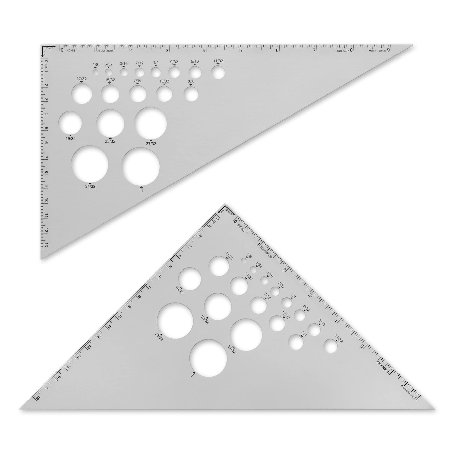 Alumicolor Aluminium-Zeichendreieck, 2-teilig, 20,3 cm und 25,4 cm Set, 30/60 (10 Zoll) und 45/90 (8 Zoll)