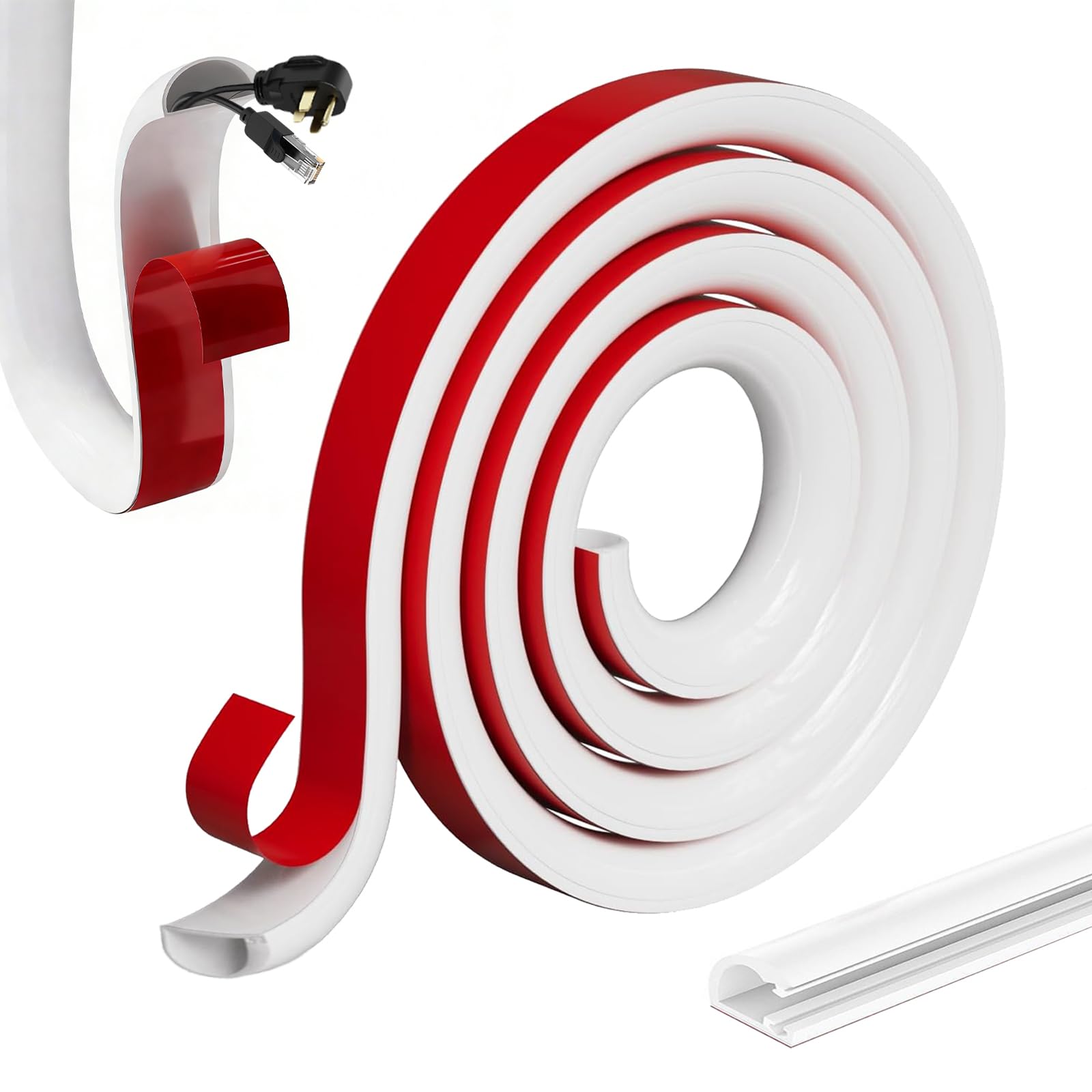 5m Silicone Cable Trunking, 22 x 11mm Half Round Flexible Cable Trunking Self Adhesive, Side Opening Wire Hider, White Wire Covers for Cables, Suitable for Ceiling, Wall and Floor (White, 22 x 11mm) โ image 1