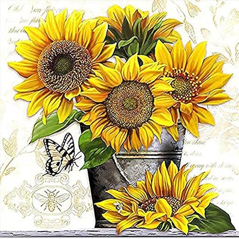 EHOFUN DIY 5D Diamond Painting Kit, Full Painting 5D Diamond Crystal Rhinestone Embroidery Pictures Cross Stitch Art Craft for Home Wall Painting Diamond Decoration (Sunflower Butterfly) Cover
